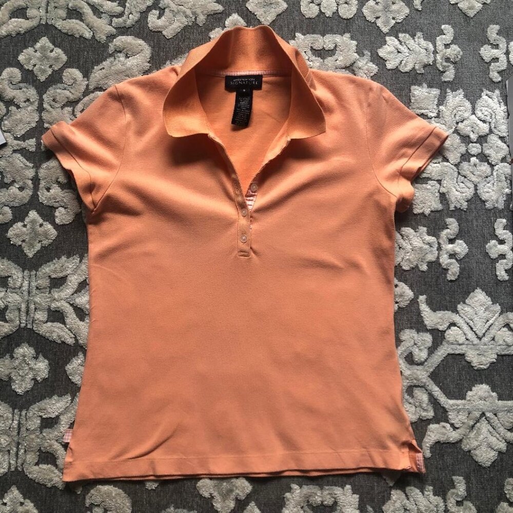 Jones New York Signature, Orange, short sleeve, collared, polo shirt, Size Small
